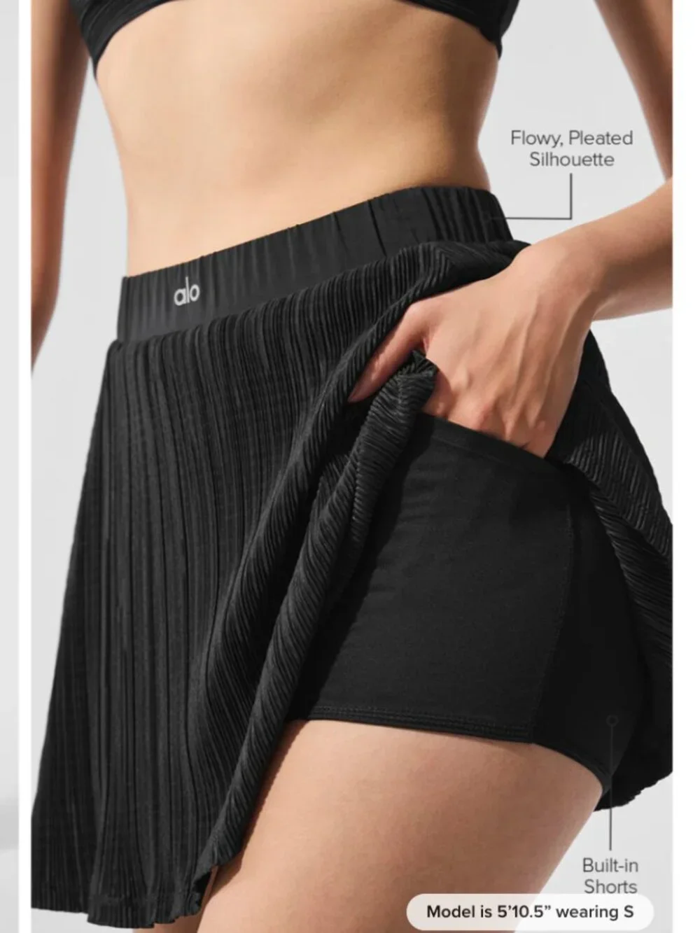 EUC ALO Yoga Micro Plisse Tennis Skirt Skort Black Women's XS *See Measurements